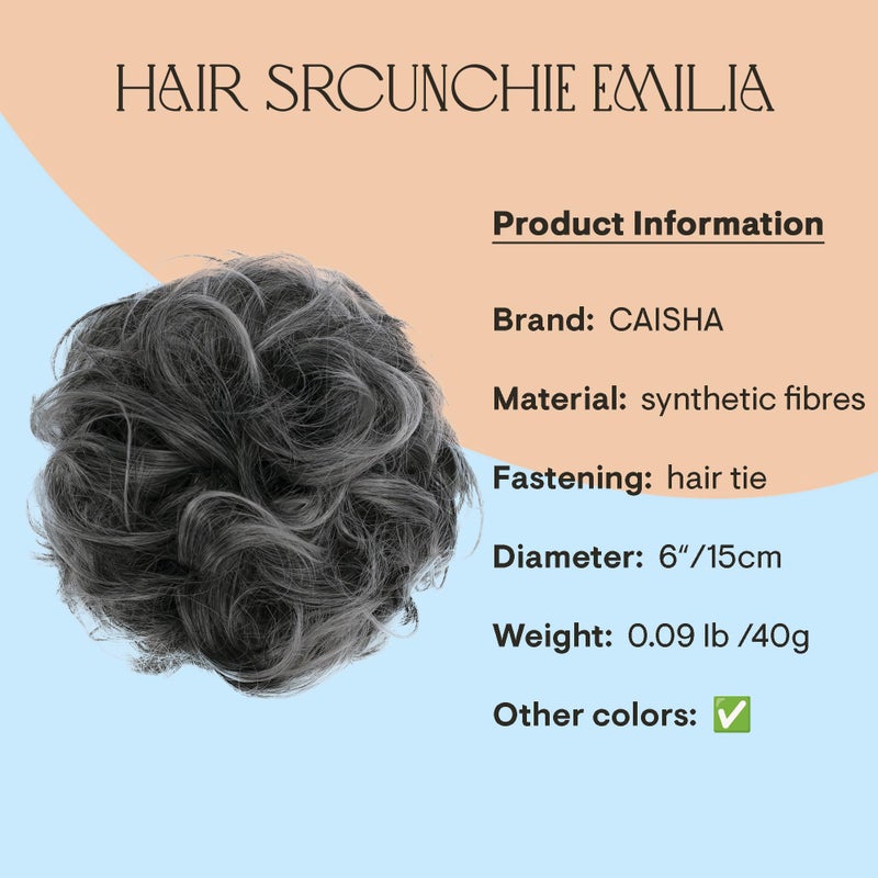 CAISHA Big Hairpiece Scrunchy Updo Bridal Hairstyle curly Messy Bun Ash Gray Mix G26E - Image 2